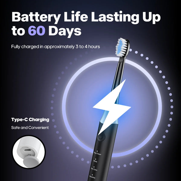 YD07 Electric Sonic Toothbrush Sensitive Gum Care Rechargeable Toothbrush 5 Modes Soft Brush Bristle 60 Days Life Long